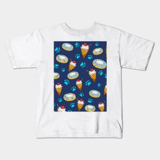 Cat, ice cream and donuts pattern Kids T-Shirt